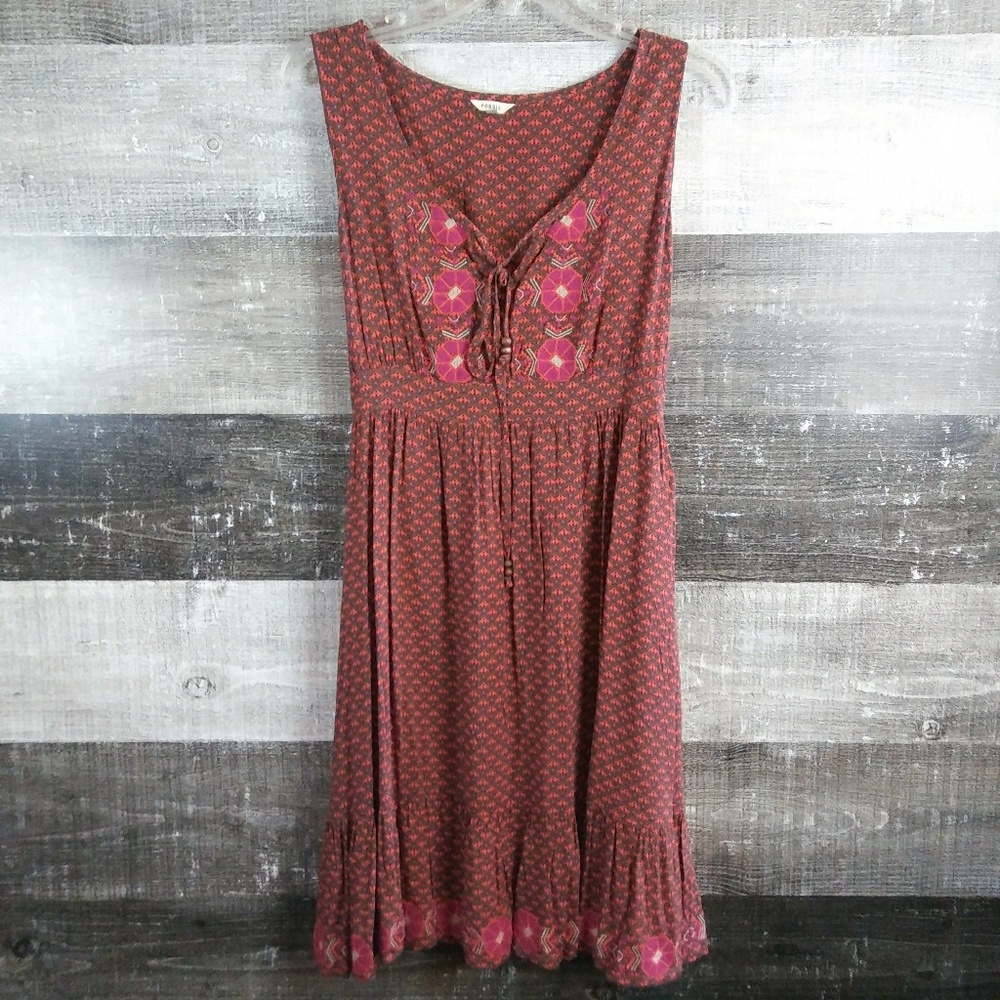 FOSSIL Sleeveless Embroidered Flower Med Dress